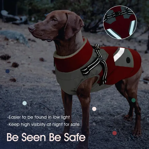 Miniatura 4 de IECOii Abrigo para Perros Grandes Impermeable Chaqueta de Invierno para Perros con Arnés Incorporado, Rojo - XXLarge, Forro Polar Térmico Cálido