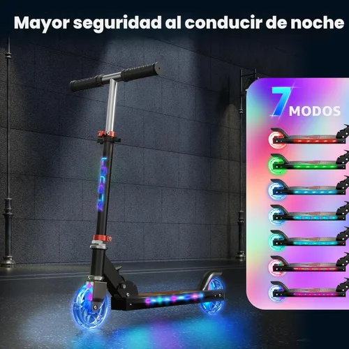 Miniatura 2 de TONBUX Patinetes para niños de 5 a 12 años, patinetes de 2 ruedas con tallo, ruedas y plataforma con luces geniales, patinete ajustable de 3 Negro