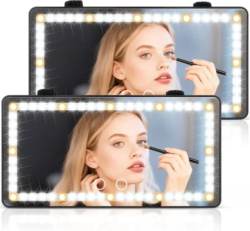 Miniatura 16 de SINGARO Espejo de tocador con visera solar para automóvil, espejo de maquillaje recargable con 60 LED, 3 modos de luz y control táctil regulable