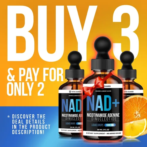 Miniatura 2 de Vita Guard Pure NAD+ Liquid Drops 1000mg Fórmula de nicotinamida y adenina Vegano, sin OMG Sabor natural de limón y naranja Suplemento