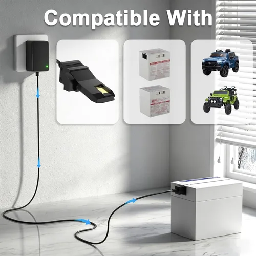 Miniatura 4 de Cargador de 12 V compatible con ruedas eléctricas, cargador de repuesto de 12 voltios compatible con juguetes Fisher Price Ride On con batería gris