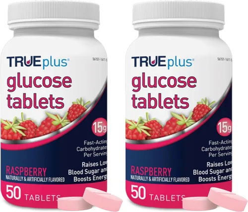 Miniatura 15 de TRUEplus® Tabletas de glucosa, sabor surtido (uva, frambuesa, naranja), botella de 50 unidades (1)