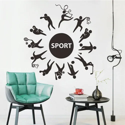 Miniatura 4 de Calcomanía deportiva de pared para habitación de los niños, calcomanías de PVC extraíbles con fútbol, baloncesto, béisbol y cuerda de saltar