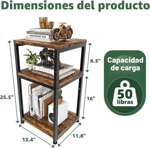 Miniatura 3 de Simple Trending Mesa auxiliar de 3 niveles, Mesa lateral Mesa de sofá para sala de estar, Estante de almacenamiento de mesita de noche, Marrón