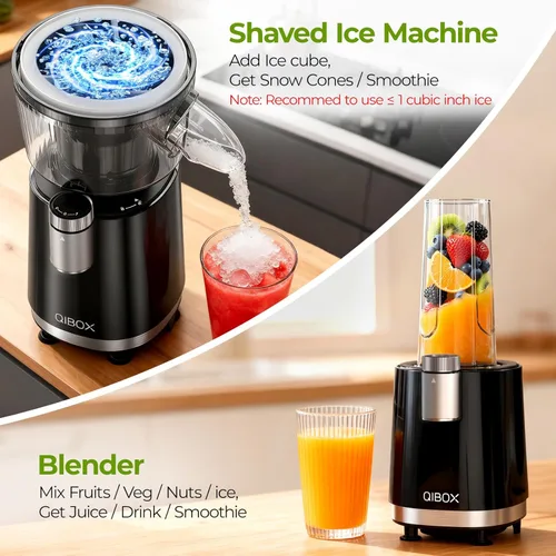 Miniatura 3 de QIBOX Máquina de Conos de Nieve y Licuadora de Batidos 2 en 1, Potente Máquina de Hielo Raspado de 700W, Máquina de Granizados, Preparador de Negro