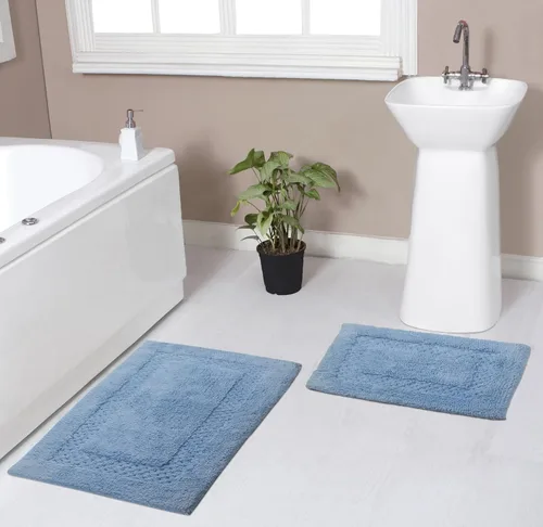 Miniatura 77 de Home Weavers Classy - Juego de alfombras de baño 100 % algodón, decoración de baño, lavable, extrasuave y absorbente, tapete de cocina, juego de Aqua