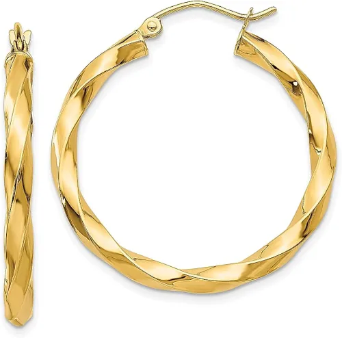 Juego de aretes de aro trenzados de oro amarillo de 14 quilates de 0.118in, joyería fina redonda para mujer, regalos para ella, Cristal Oro amarillo