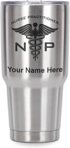 Miniatura 40 de LaserGram NP Nurse Practioner - Vaso aislado al vacío de 20 onzas, grabado personalizado incluido (negro)