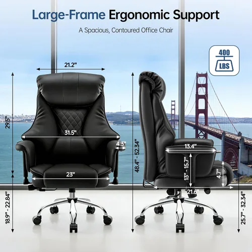 Miniatura 3 de AreShark Silla de oficina grande y alta, silla ejecutiva de escritorio de cuero con respaldo alto y soporte lumbar ajustable, ergonómica, cómoda