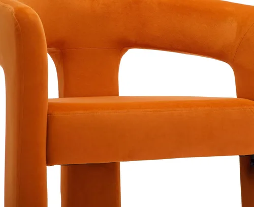 Miniatura 6 de VESCASA Silla de Comedor de Barril de Terciopelo con Respaldo Abierto, Sillón Lateral de Acento Moderno Tapizado con 3 Patas para Terciopelo naranja