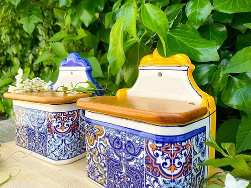 Miniatura 6 de Cerámica portuguesa Alcobaça Salero decorativo de cerámica con tapa para cocina (azul)
