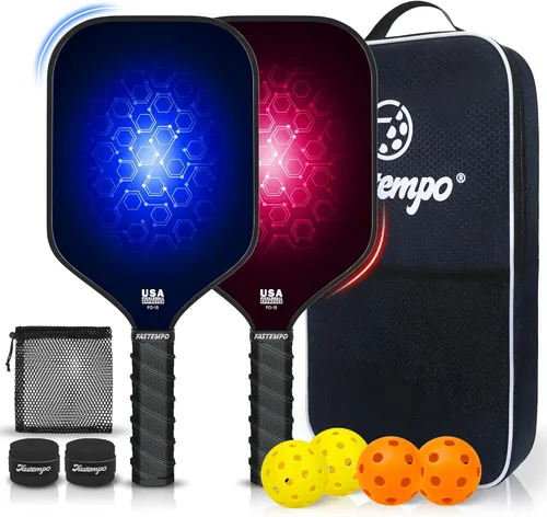 Pickleball Paddles Set of 2,Non-Slip Grip,Composite Carbon and Graphite Face,USAPA Approved Pro Pickleball Set with 4 Pickleball Balls Outdoor