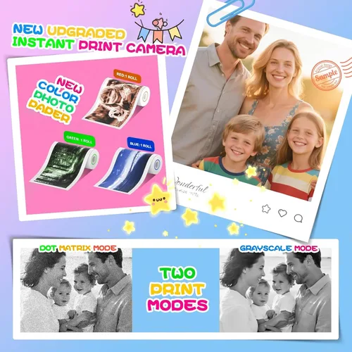 Miniatura 4 de Cámara de impresión instantánea para niños, regalos de cumpleaños de Navidad para niñas y niños de 3 a 15 años, cámara de video digital portátil Rosa