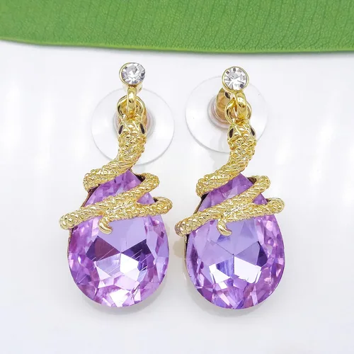 Miniatura 8 de Navachi Pendientes colgantes de gota de serpiente con forma de pera multicolor de cristal chapado en oro de 18 quilates