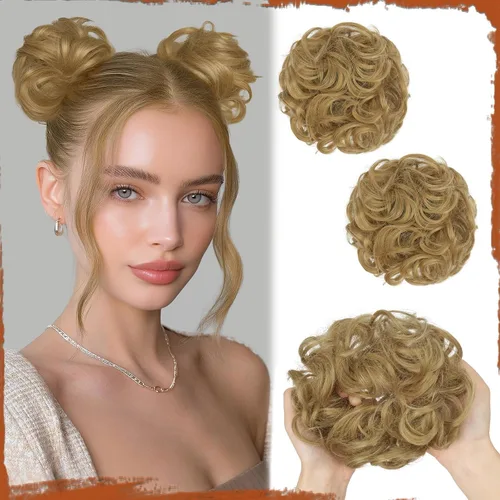 Miniatura 31 de Sofeiyan 2 piezas de extensión de cabello rizado ondulado en forma de moño desordenado, mini moño desordenado con banda elástica, peluca sintética