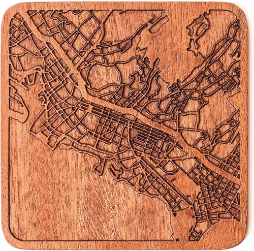 Miniatura 146 de Posavasos Amsterdam Map by O3 Design Studio, 1 pieza, posavasos de madera Sapele con mapa de la ciudad, hecho a mano, varias ciudades opcionales