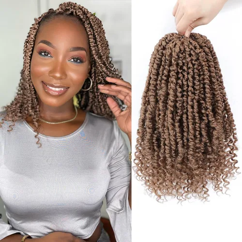 Miniatura 20 de Cabello de ganchillo Passion Twist, cabello Passion Twist pretrenzado, cabello Passion Twist de 10 pulgadas, trenzas de ganchillo cortas Passion