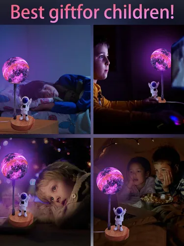 Miniatura 6 de WLHONG Lámpara de luna para niños, luces Space Buddy con luz nocturna de astronauta de 7 colores, alimentada por USB y control de botón, lámpara