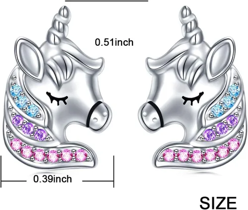 Miniatura 6 de Aretes S925 de plata esterlina 925 con diseño de unicornio, gato, elefante, panda y pingüino, como regalos para ella, mujeres, hijas.