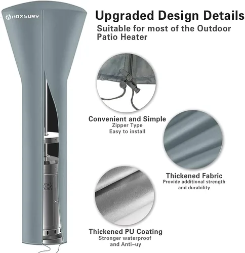 Miniatura 4 de HOXSURY Cubierta para Calentador de Patio Exterior Impermeable 87 Pulgadas 420D Resistente Vertical Redonda Oxford Cubiertas para Calentadores Gris