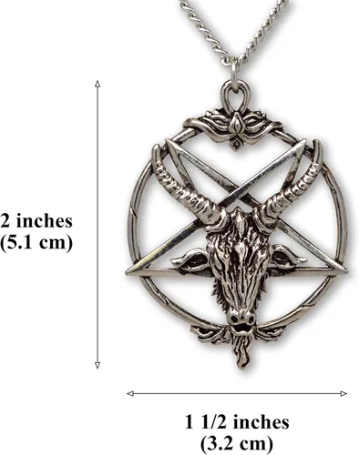 Miniatura 3 de Baphomet - Collar con colgante de cabeza de cabra de peltre con acabado plateado con pentáculo invertido, Metal
