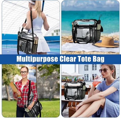 Miniatura 5 de Silkfly Bolsa de viaje de PVC transparente aprobada para estadios, con asas, correa para el hombro, cremallera para mujer, 2 unidades 2 Pcs