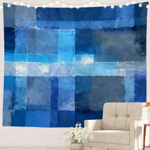 Miniatura 64 de Batmerry Tapiz azul y blanco, tapiz abstracto de pintura azul, negro, gris y blanco, para sala de estar, dormitorio, pared, decorativo, 51.2 x 59.1