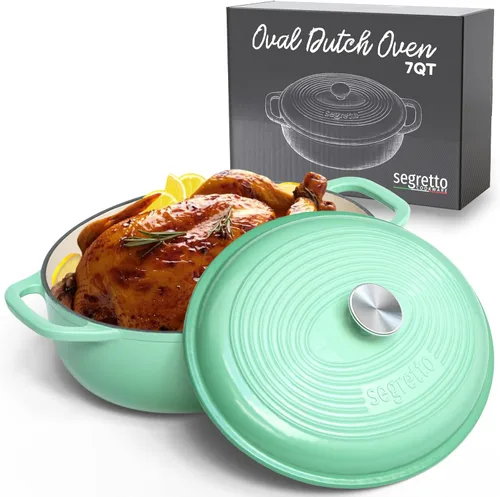 Miniatura 9 de Segretto Cookware Horno holandés de hierro fundido esmaltado, 6 cuartos de galón, verde claro Verde Chiaro (verde claro)