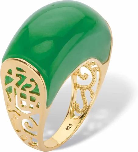 Miniatura 4 de Anillo de plata de ley chapada en oro amarillo, con símbolo de la suerte, tamaño 6-10, Metal, Jade