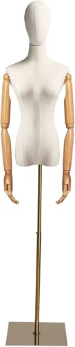 Bonnlo Forma de vestido con cabeza y brazos de madera articulados, torso de maniquí ajustable en altura, modelo de exhibición de ropa femenina con
