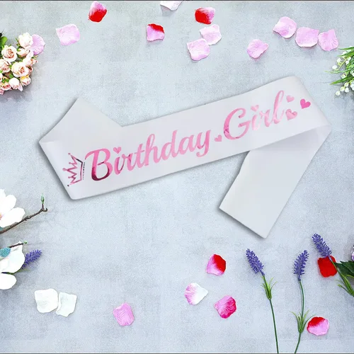 Miniatura 3 de Banda de cumpleaños para niña, banda de cumpleaños de papel de aluminio rosa para niña, divertidas decoraciones de fiesta de cumpleaños, ideas