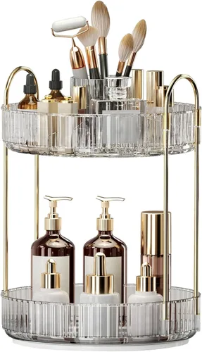 Miniatura 9 de Organizador de maquillaje giratorio de 360°, almacenamiento de maquillaje de gran capacidad, organizador de perfumes de 3 niveles, organizador
