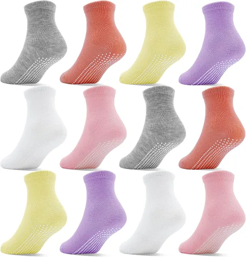 Miniatura 7 de Tphon Calcetines Antideslizantes para Niñas Pequeñas Calcetines Antideslizantes para Bebés con Agarres para Niños y Niñas 12 Pares para Niños de 0-7