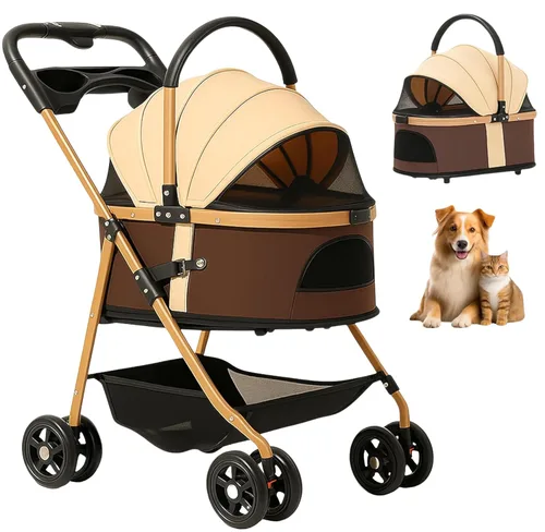 Miniatura 9 de Cochecito para mascotas para perros y gatos pequeños, plegable para perros pequeños/medianos y gatos de hasta 50 libras, transportador extraíble