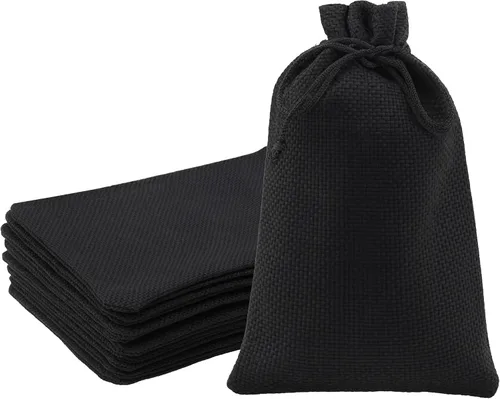 Miniatura 33 de Mandala Crafts Bolsas de regalo con cordón de arpillera negra de 10 x 12 pulgadas para regalos, 20 bolsas grandes de lino para regalo, dulces, café