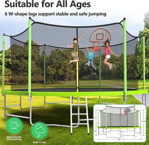Miniatura 4 de Lyromix - Cama elástica mejorada de 16 pies, 15 pies, 14 pies, 12 pies, 10 pies y 8 pies para exteriores con aro de baloncesto y red, capacidad