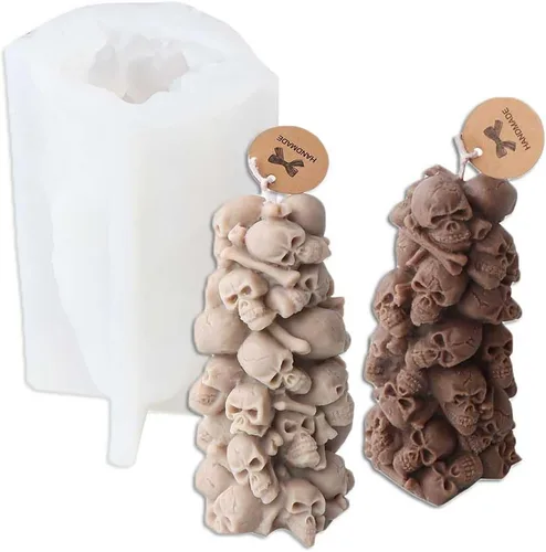 Tone Fun Moldes de silicona con forma de pilar de cabeza de calavera para hacer velas, resina, velas de aromaterapia, jabón de cera hecho a mano,