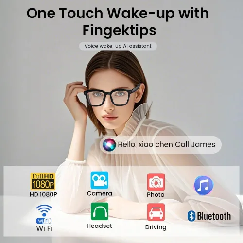 Miniatura 2 de Al Smart Glasses, cámara HD 1080p con funciones de música y llamadas, gafas inteligentes Ai con Bluetooth para grabación de video remota, control