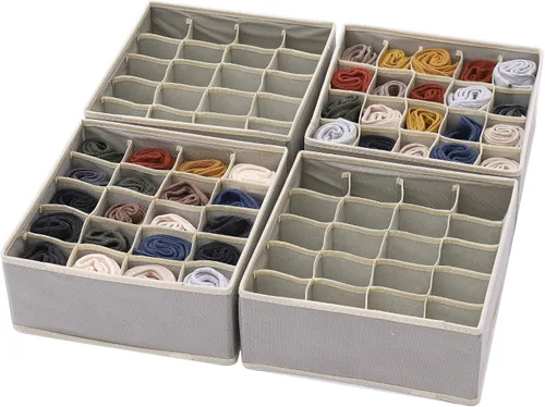 Miniatura 9 de DIOMMELL Paquete de 4 cajas de almacenamiento de tela plegables para armario, aparador, cajón, cestas de tela, contenedores divisores para ropa