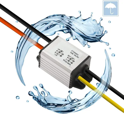 Miniatura 5 de 10 convertidores de 12 V a 5 V CC Voltaje de alimentación para automóvil, impermeable DC 6.3-22V 12V reductor a 5V 3A 15W Regulador de voltaje