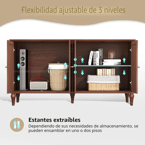 Miniatura 4 de ARTPOWER Aparador buffet con almacenamiento, gabinete de almacenamiento moderno de mediados de siglo de 58 pulgadas con 4 puertas y estantes Marrón