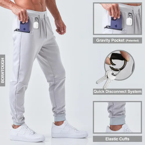 Miniatura 2 de Born Tough Pantalones deportivos de entrenamiento para hombre, cónicos para fisicoculturismo, gimnasio, pantalones deportivos con bolsillos