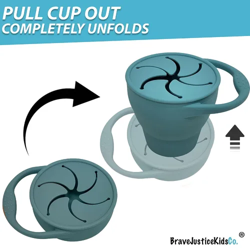 Miniatura 2 de BraveJusticeKidsCo - Snack Attack Cup - Contenedor de bocadillos de silicona plegable, recipiente para snacks para bebés y niños pequeños Citadel