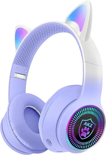 Miniatura 10 de Auriculares plegables inalámbricos Bluetooth 5.1 con luz LED, VIGROS estéreo, música, sonido envolvente con micrófono AUX para PC, pad, móvil