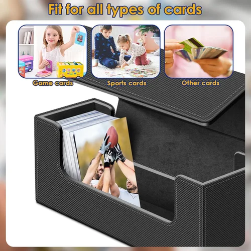 Miniatura 6 de Homthy Funda de 600 cartas para comercio, cierre magnético de cuero, caja de almacenamiento Commander para deportes, juegos, tarjetas estándar Negro