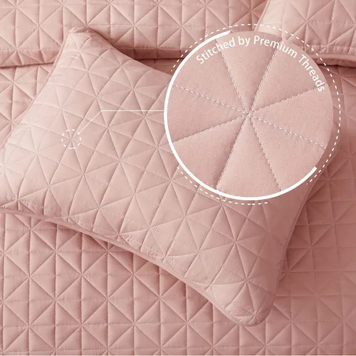 Miniatura 6 de Exclusivo Mezcla - Juego de edredón tamaño Queen con patrón de cuadrícula cosido, colcha ligera rosa de verano, cubrecama para todas las estaciones