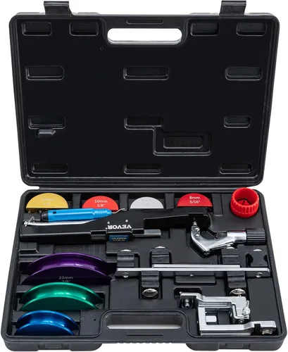VEVOR Dobladora de tubos de cobre, 7 troqueles coloridos de 1/4-7/8 pulgadas, 90 grados de flexión hacia adelante y hacia atrás, 0.236-0.866 in para