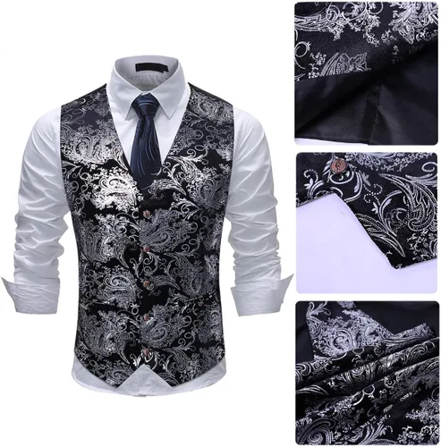 Miniatura 4 de Cloudstyle Chaleco de vestir con estampado para hombre, ajustado, chaleco formal con botones