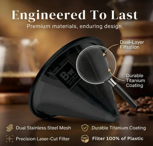 Miniatura 7 de Barista Warrior Filtros para verter – Compatible con Chemex, Hario V60 y cafeteras populares – Acero inoxidable reutilizable – Los mejores