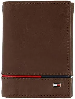 Miniatura 5 de Tommy Hilfiger Cartera de cuero Leif RFID triple con doble identificación para hombre, Marrón, Trifold